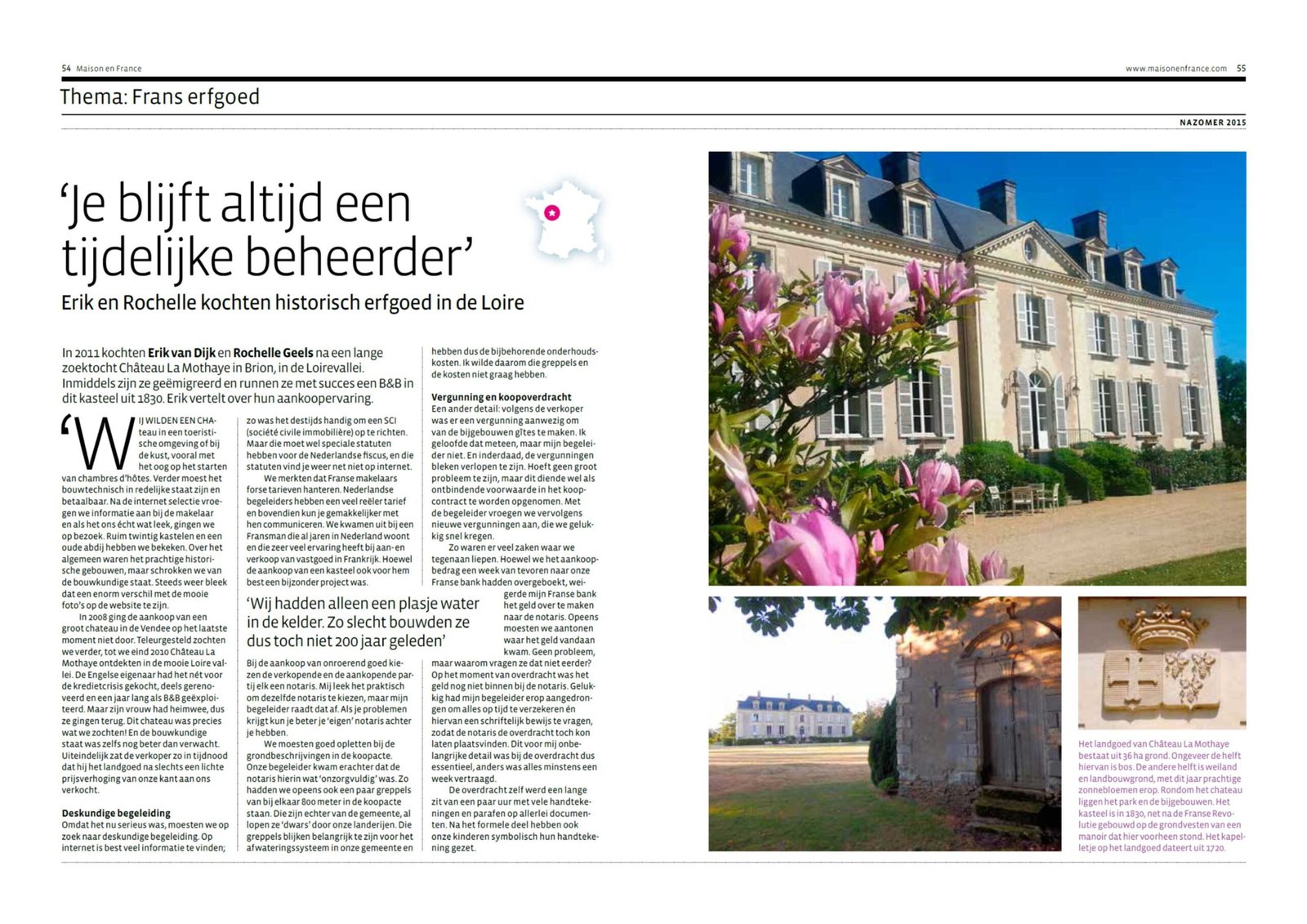 Publicatie Maison en France kasteelovernachting Loire Frankrijk