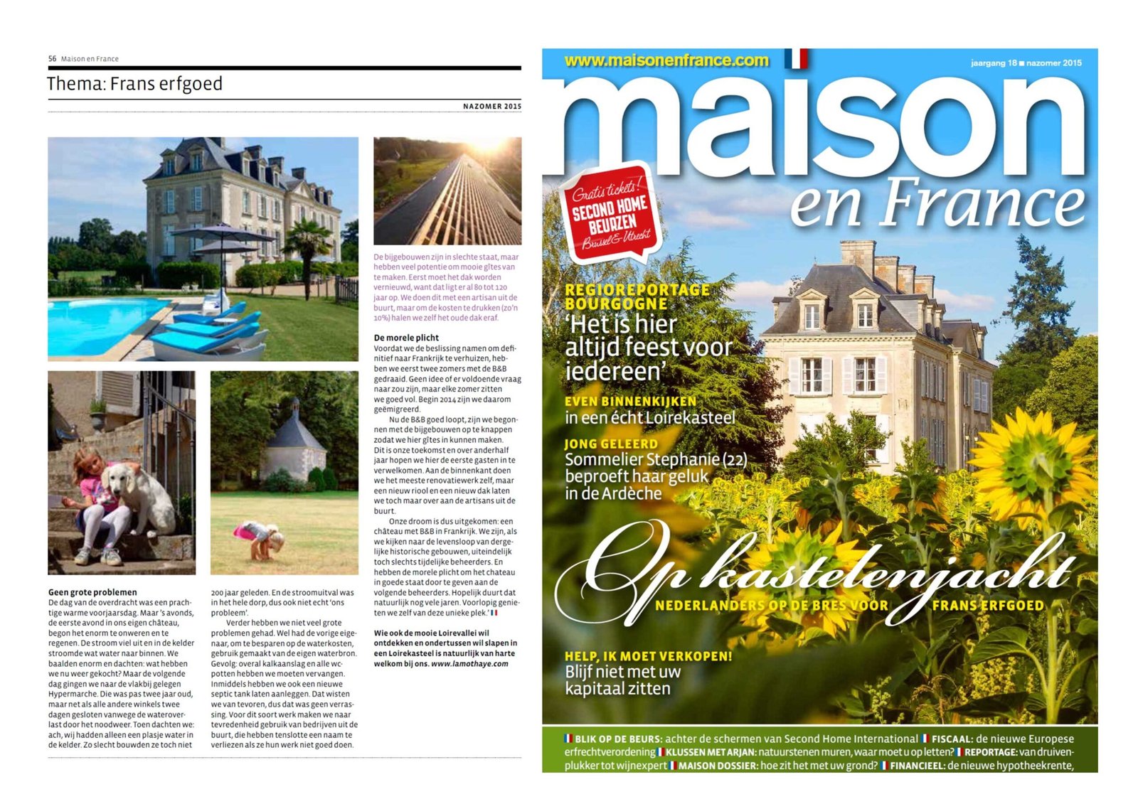 Publicatie Maison en France kasteelovernachting Loire Frankrijk